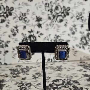 Silver and Blue Square Earrings Sy6